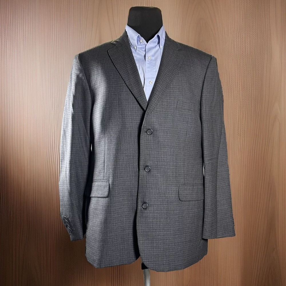Stafford Executive‎ Blazer 46L Charcoal Gray Wool Sport Coat Subtle Check Plaid